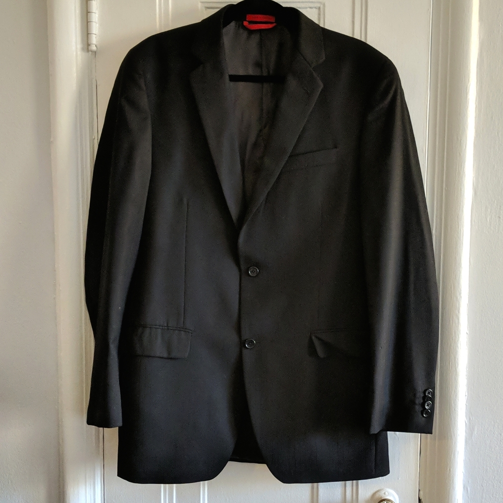 ALFANI Men's Two Button Black Pinstripes Blazer